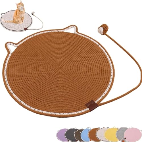 Interaktives Katzenkratzbrett, rutschfestes rundes Katzenkratzbrett aus natürlichem Baumwollseil, Schutzpolster für Sofa und Bett mit hängendem Ball (mehrlagig, abnehmbar) von FKGQWZETK