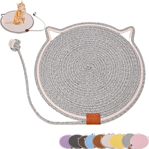 Interaktives Katzenkratzbrett, rutschfestes rundes Katzenkratzbrett aus natürlichem Baumwollseil, Schutzpolster für Sofa und Bett mit hängendem Ball (mehrlagig, abnehmbar) von FKGQWZETK