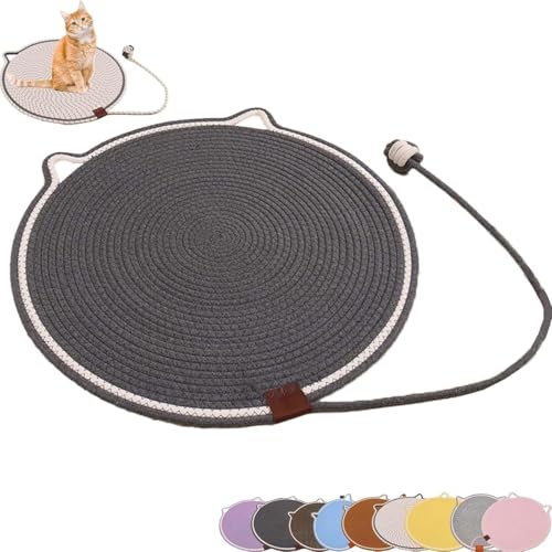 Interaktives Katzenkratzbrett, rutschfestes rundes Katzenkratzbrett aus natürlichem Baumwollseil, Schutzpolster für Sofa und Bett mit hängendem Ball (mehrlagig, abnehmbar) von FKGQWZETK