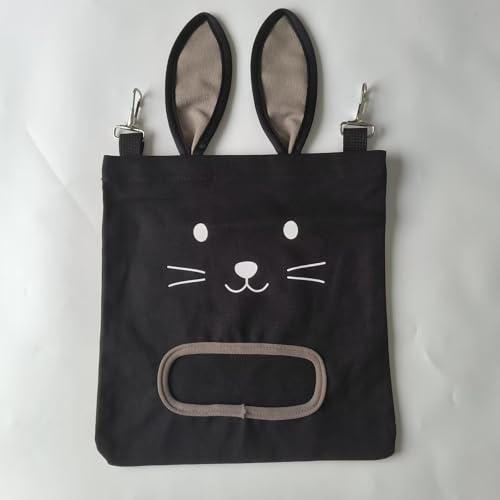 Niedlicher, hängender Heuraufsatz in Hasenform mit Ohrhaken, 24 x 25 cm, geeignet für Kaninchen, Meerschweinchen und Hamster (Khaki/schwarz/grau) von FKGQWZETK