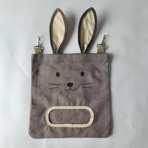 Niedlicher, hängender Heuraufsatz in Hasenform mit Ohrhaken, 24 x 25 cm, geeignet für Kaninchen, Meerschweinchen und Hamster (Khaki/schwarz/grau) von FKGQWZETK