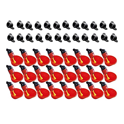 Geflügeltränke, 24 Stück, Futterautomat, Vogelstall, Geflügel, Huhn, Geflügel, Trinkbecher, Nutztiertrinkbecher, Geflügelwerkzeuge, Hühnerfutterstation (Farbe: Rot) von FKJLUN