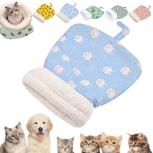 Bequemes Haustierbett für Katzen und kleine Hunde, Warmes Indoor Schlafsack-Haus, rutschfeste Hundehöhle mit wasserdichtem Boden, Tragbares Kuschelbett für Welpen, Kaninchen und Kätzchen von FKNOIJPVN