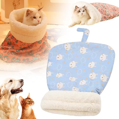 FKNOIJPVN Hundebett für Katzen & Welpen, Warmes Schlafsack, Weiches Baumwoll- & Leinenmaterial, Halboffenes Design, Winter Katzenbett, Tiefschlafdecke, Ideal für Haustiere, 55x45cm, 260g von FKNOIJPVN