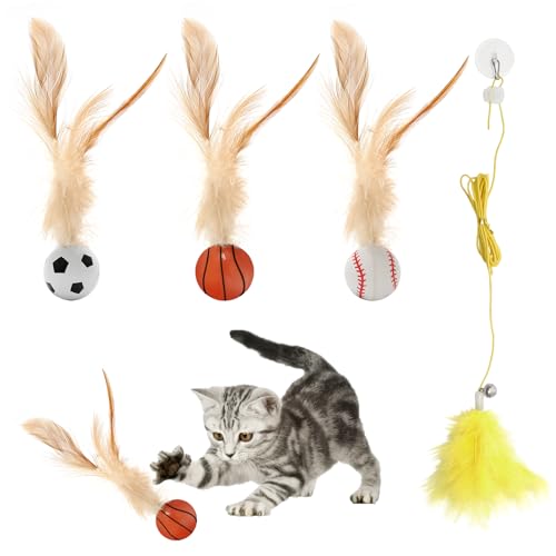 3 Stück Hüpfender Katzenball mit Feder, Katzenspielzeug Federball mit Hängende Katzenspielzeug, Interaktiver Katzen Hüpfball für Spiel Bewegung Chase von FL HUA
