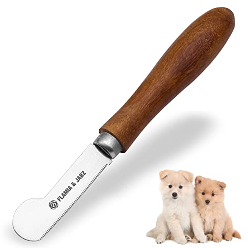 Professionelles Abisoliermesser für Hunde & Haustiere, runder Holzgriff mit Edelstahlklinge (extra fein, für Rechtshänder) von FLAMIA & JABZ