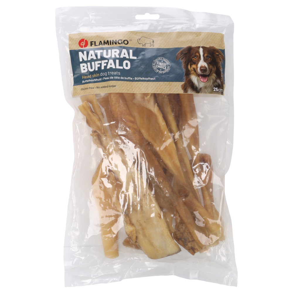 Flamingo Natur Snack Büffelkopfhaut - Sparpaket: 2 x 400 g (25 cm) von FLAMINGO