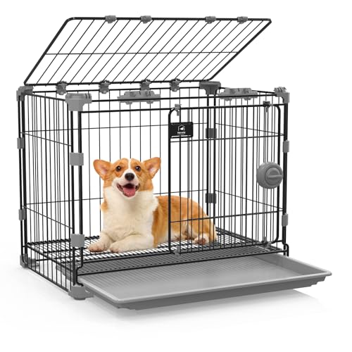 FLARUZIY Hundekäfig für mittelgroße Hunde, 76,2 cm Metall-Hundehütte, Innendraht-Hundekäfig mit Schiebetür und abnehmbarem Tablett, oben offen, Haustierbox für mittelgroße Hunde und Katzen, leicht zu von FLARUZIY