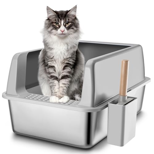 Katzentoilette XL Katzenklo Edelstahl, Extra großes Katzenklo für große Katzen mit hohen Seiten und Schaufel, leicht zu reinigendes Metallklo, Anti-Stick-Katzentoilette, auslaufsicher, geruchsneutral Katzentoilette XL Katzenklo Edelstahl, Extra großes Katzenklo für große Katzen mit hohen Seiten und Schaufel, leicht zu reinigendes Metallklo, Anti-Stick-Katzentoilette, auslaufsicher, geruchsneutral von FLARUZIY