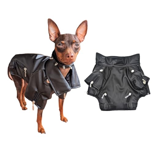 Coole Hunde-Lederjacke für den Winter, warm, für kleine Hunde, Größe L, Schwarz von FLAdorepet