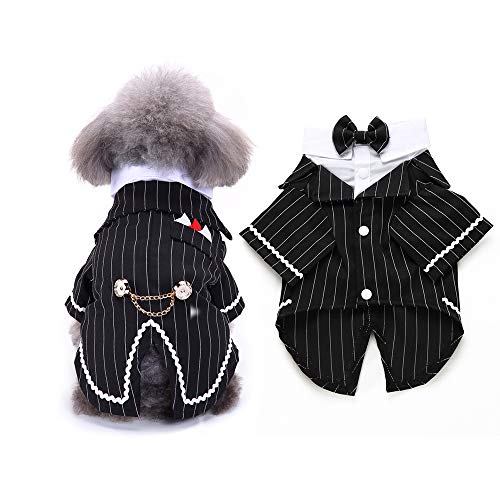 FLAdorepet Gentleman-Hunde-Shirt, Welpen, Haustierkleidung, Haustieranzug, Fliege, Kostüm, Katzen-Hochzeitshemd, formeller Smoking mit schwarzer Krawatte, Hundeprinz-Hochzeitsfliege (Größe S, Schwarz) FLAdorepet Gentleman-Hunde-Shirt, Welpen, Haustierkleidung, Haustieranzug, Fliege, Kostüm, Katzen-Hochzeitshemd, formeller Smoking mit schwarzer Krawatte, Hundeprinz-Hochzeitsfliege (Größe S, Schwarz) von FLAdorepet