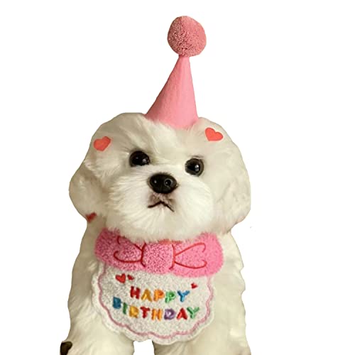 FLAdorepet Hunde-Geburtstagsparty-Zubehör, für Jungen, Mädchen, Hunde, Geburtstagshut und Bandana-Set für kleine, mittelgroße Hunde und Katzen (Einheitsgröße, Rosa) von FLAdorepet