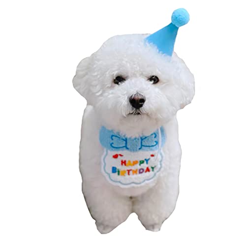 FLAdorepet Hunde-Geburtstagsparty-Zubehör, für Jungen, Mädchen, Hunde, Geburtstagshut und Bandana-Set für kleine, mittelgroße Hunde und Katzen (Einheitsgröße, blau) von FLAdorepet