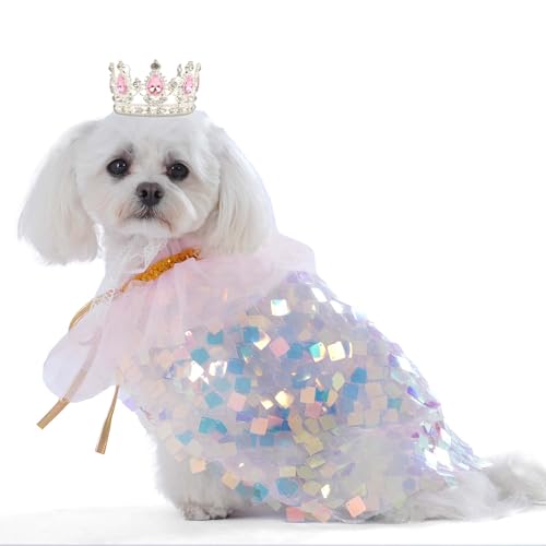 FLAdorepet Hunde-Prinzessinnenkleid mit Strass-Krone, Umhang für Haustiere, Katzen, Umhang, Geburtstagsparty, Hochzeit, Verkleidung, Outfits, Regenbogen-Meerjungfrau, Halloween-Kostüm für kleine FLAdorepet Hunde-Prinzessinnenkleid mit Strass-Krone, Umhang für Haustiere, Katzen, Umhang, Geburtstagsparty, Hochzeit, Verkleidung, Outfits, Regenbogen-Meerjungfrau, Halloween-Kostüm für kleine von FLAdorepet