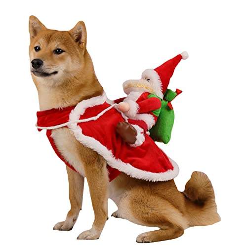 FLAdorepet Hunde-Weihnachtskostüm Hund Weihnachtsmann Reiten Haustier Kostüme Outfit für kleine, mittelgroße und große Hunde Katzen (Medium, Rot) von FLAdorepet