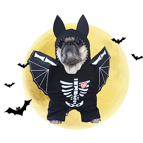 FLAdorepet Hundefledermaus Kostüm mit Fledermausflügelhut, Katze, Haustier, Halloween-Party-Kostüm, Outfits, lustige schwarze Hundekleidung für Chihuahua, Bulldogge (Größe XL, Schwarz) von FLAdorepet