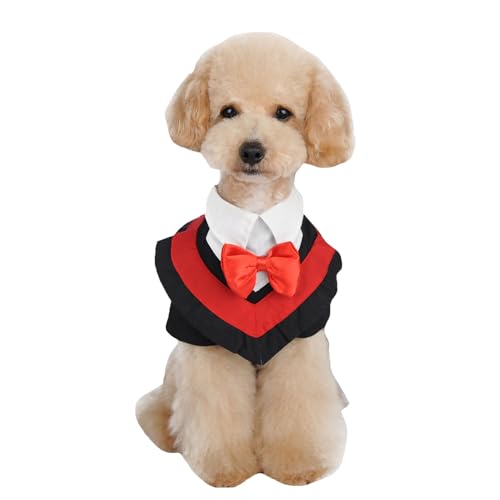 FLAdorepet Hundekostüm, Abschlusskostüm, Haustierkleid, Katze, Hochzeitsanzug, Smoking mit Fliege für kleine, mittelgroße Hunde (Schwarz, Größe M) von FLAdorepet