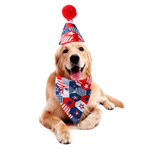 FLAdorepet Independence Day Hundekostüm, Outfit für kleine, große Hunde und Katzen, amerikanische Flagge, 4. Juli, Onkel Sam, patriotischer Hundehut und Hundehalstuch, Dreieckstuch (Blau, Größe M) von FLAdorepet