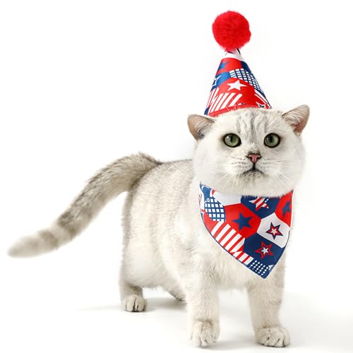 FLAdorepet Independence Day Hundekostüm, Outfit für kleine, große Hunde und Katzen, amerikanische Flagge, 4. Juli, Onkel Sam, patriotischer Hundehut und Hundehalstuch, Dreieckstuch (blau, klein) von FLAdorepet