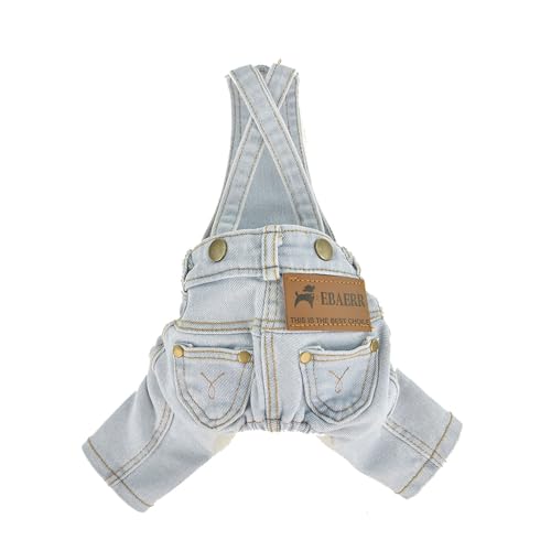 FLAdorepet Klassischer Denim-Overall für Hunde, Haustiere, Katzen, Jeans, Hosen, Kleidung, Welpen, Cowboy-Kostüme, Outfits für Chihuahua, Yorkie, Dackel, Hellblau, Größe L von FLAdorepet