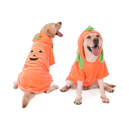 FLAdorepet Kürbis-Kostüm für große Hunde, Halloween, Erntedankfest, Partykleid, Winter-Hundejacke, Kapuzenpullover, lustige Kleidung für Labrador, Bulldogge (Orange, Größe 3XL) von FLAdorepet