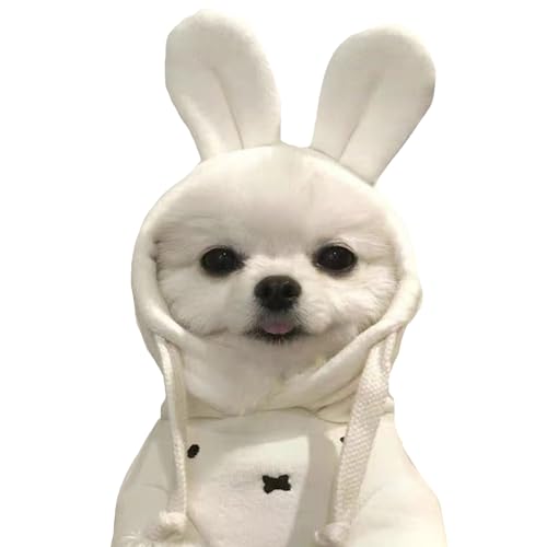 FLAdorepet Osterhasen-Hundekostüm, große Hasenohren, Hunde und Katzen, Kapuzenpullover für kleine Hunde und Katzen, Weiß, Größe L von FLAdorepet