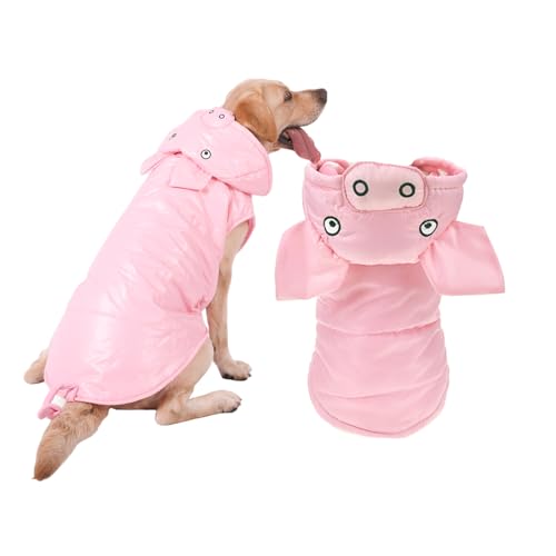 FLAdorepet Pinkes Schweine-Hundekostüm, Halloween-Ferkel-Outfits, Wintermantel, Schneeanzug, Kleidung für kleine, mittelgroße und große Hunde (Schwein, Größe 4XL) von FLAdorepet
