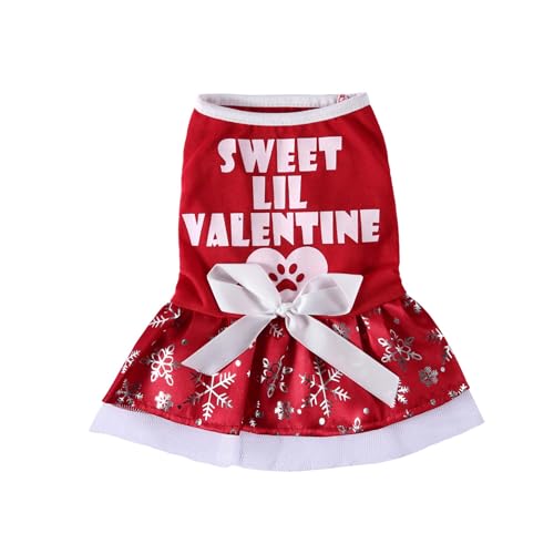 FLAdorepet Süßes Valentinstags-Hundekleid, Schneeflocke, Weihnachten, Neujahrskostüm, Outfit, Hundekleidung für kleine Hunde und Mädchen, Haustier-Katzenbekleidung, Geschenk, Rot, Größe L von FLAdorepet