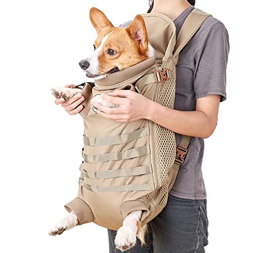 FLAdorepet Taktischer Rucksack für Hunde, weiche, freihändige Beine, für Haustiere, Katzen, Hunde, Reisetasche für Outdoor, Reisen, Wandern, Camping, von Fluggesellschaften zugelassen (groß, Khaki) von FLAdorepet