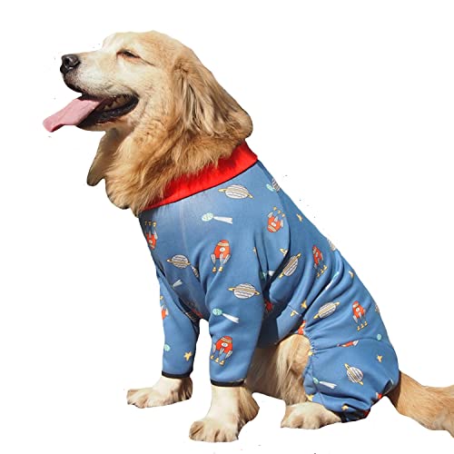 FLAdorepet Warmer Fleece-Hunde-Pyjama, für große Hunde, vollständige Abdeckung, für mittelgroße und große Hunde, Größe XXXL, Blau von FLAdorepet