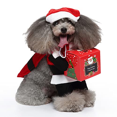 FLAdorepet Weihnachtliches Hundekostüm Weihnachtsmannanzug Umhang Haustier Katze Weihnachtsmütze Weihnachtsmann gibt die Geschenke (klein, rot) von FLAdorepet
