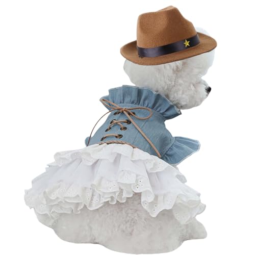 FLAdorepet Western-Hunde-Cowgirl-Kostüm mit Hundehut, Haustier-Kostüm, Halloween, Texas, Cowboy, Cowgirl-Kostüm, Outfits für kleine Hunde, Mädchen, Katzen, Bekleidung (Blau, S) von FLAdorepet