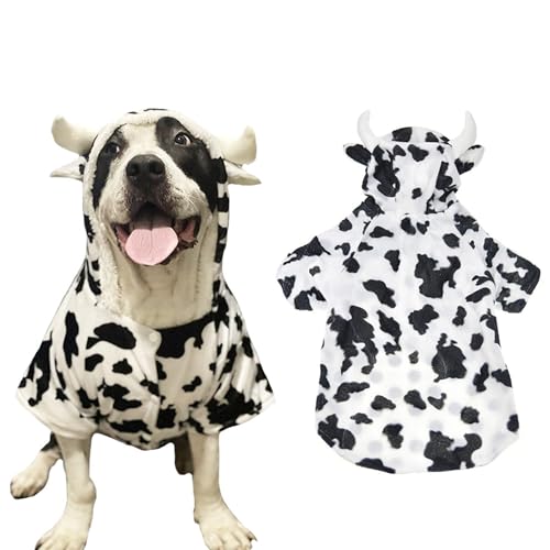 Halloween-Kuh-Kostüm für große Hunde, Winter-Fleece-Hundejacke, Mantel, lustige Kleidung für Labrador, Größe 5XL, Weiß Halloween-Kuh-Kostüm für große Hunde, Winter-Fleece-Hundejacke, Mantel, lustige Kleidung für Labrador, Größe 5XL, Weiß von FLAdorepet