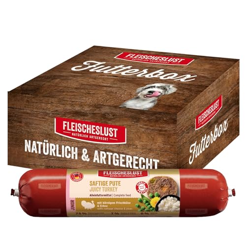 Fleischeslust Futterbox Junior Saftige Pute (8x400g) Hundewurst Alleinfutter, Nassfutter-Wurst schnittfest & getreidefrei, Hundefutter für Junge Hunde von FLEISCHESLUST NATÜRLICH ARTGERECHT