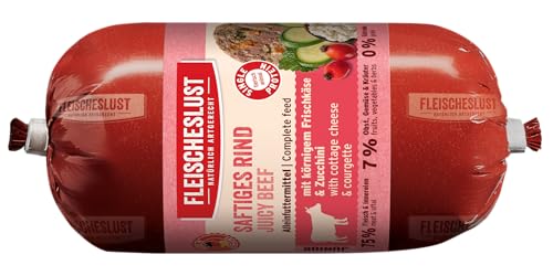 Fleischeslust Hundewurst, Junior Saftiges Rind mit körnigem Frischkäse & Zucchini (15x200g), Nassfutter-Wurst schnittfest & getreidefrei, Hundefutter für Junge Hunde von FLEISCHESLUST NATÜRLICH ARTGERECHT