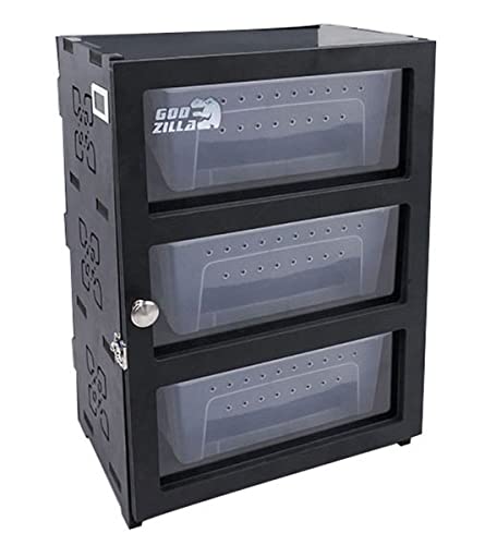 Reptilien-Zuchtschrank mit 3-stöckigen Schubladen – stapelbares, belüftetes PVC-Terrarium für Schlangen, Skorpione, Spinnen – transparenter Lebensraum & leicht zu reinigendes Design, schwarz, ohne von FLFLF
