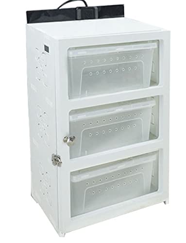 Reptilien-Zuchtschrank mit 3-stöckigen Schubladen – stapelbares, belüftetes PVC-Terrarium für Schlangen, Skorpione, Spinnen – transparenter Lebensraum & leicht zu reinigendes Design, weiß, 38 W von FLFLF