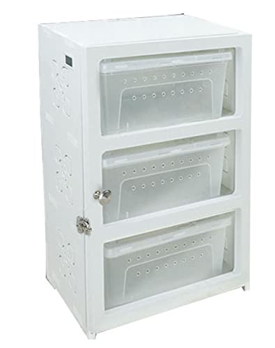Reptilien-Zuchtschrank mit 3-stöckigen Schubladen – stapelbares, belüftetes PVC-Terrarium für Schlangen, Skorpione, Spinnen – transparenter Lebensraum & leicht zu reinigendes Design, weiß, ohne Matte von FLFLF