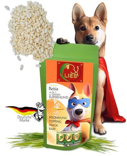 Hundeleckerli sehr gut für DARMFLORA und VERDAUUNG + Gewicht, 100% gepuffter Reis, Vitaminreich, Mineralstoffreich, Hundefutter- für Hunde, für Training • Snack • Barf • Vitalität von FLIEB