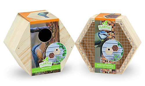 FLORTUS Set Vogelfutterhaus und Nistkasten aus Holz in Hexagon-Form | Vogelfutterspender und Nistkasten für Vögel für draußen | Vogelhaus Wildvögel FLORTUS Set Vogelfutterhaus und Nistkasten aus Holz in Hexagon-Form | Vogelfutterspender und Nistkasten für Vögel für draußen | Vogelhaus Wildvögel von FLORTUS Freude an Vielfalt