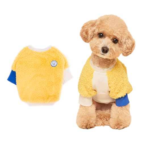 FLOT Designer-Hunde-Fleecepullover, flauschig und warm für kaltes Wetter, hochwertige Materialien, maßgeschneiderte Passform, entworfen und hergestellt in Korea, Gelb, Größe M von FLOT