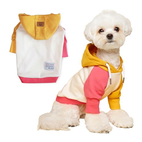 FLOT Designer-Hunde-Kapuzenpullover, hochwertige Materialien, maßgeschneiderte Passform, einfarbig, trendig, entworfen und hergestellt in Korea (Gelb/Rosa), Größe L von FLOT