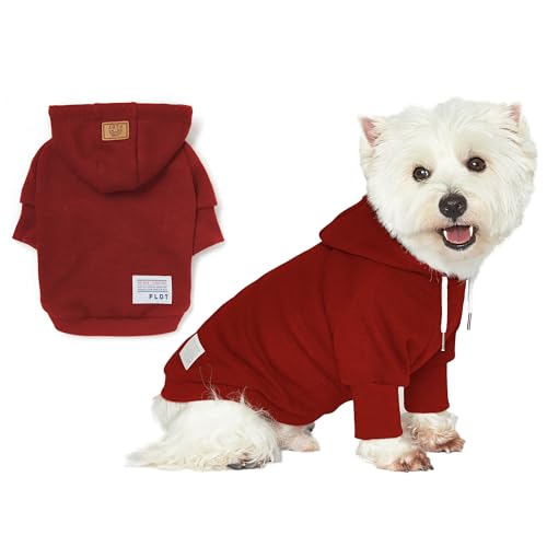 FLOT Designer-Hunde-Kapuzenpullover, hochwertige Materialien, maßgeschneiderte Passform, einfarbig, trendiges Design und hergestellt in Korea, Größe L, Rot von FLOT