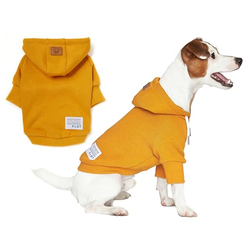 FLOT Designer-Hunde-Kapuzenpullover, hochwertige Materialien, maßgeschneiderte Passform, einfarbig, trendiges Design und hergestellt in Korea, Größe S (Gelb) von FLOT