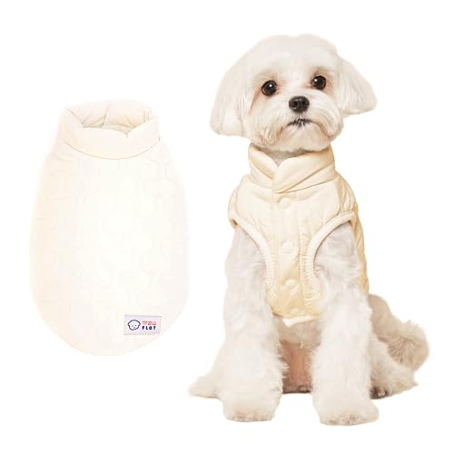 FLOT Designer-Hunde-Pufferweste, leicht, warm, bequem, Premium-Materialien, maßgeschneiderte Passform, entworfen und hergestellt in Korea (Beige), Größe XXL von FLOT