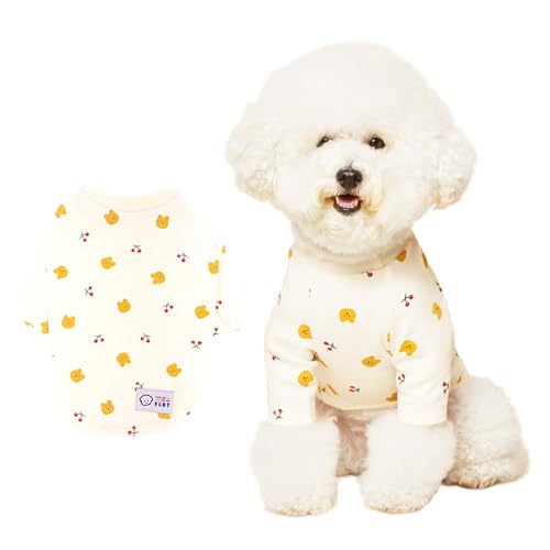 FLOT Designer-Hunde-Shirt, niedliches Kirsch-Welpen-Design, bequeme Premium-Materialien, maßgeschneiderte Passform, entworfen und hergestellt in Korea (Elfenbein), Größe L von FLOT