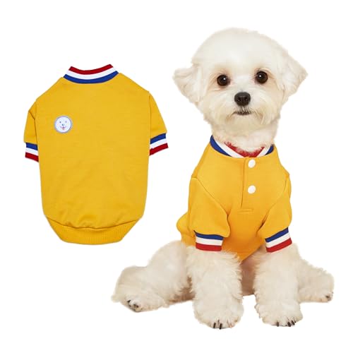 FLOT Designer-Hunde-Shirt mit Knöpfen, hochwertige Materialien, maßgeschneiderte Passform, luxuriöser Pullover, entworfen und hergestellt in Korea, Gelb, Größe XL von FLOT