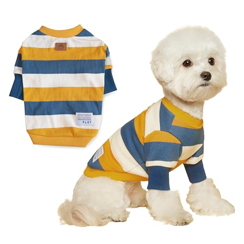 FLOT Designer-Hunde-Sweatshirt, hochwertige Materialien, maßgeschneiderte Passform, gestreift, trendiges Design und hergestellt in Korea (Gelb/Himmelblau), Größe L von FLOT