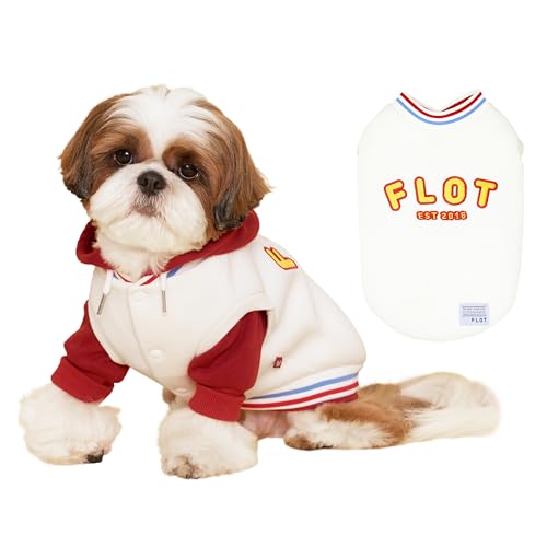 FLOT Designer-Hunde-Winter-Stadionjacke, warmer Pullover, bequeme Premium-Materialien, maßgeschneiderte Passform, entworfen und hergestellt in Korea (Elfenbein), Größe S von FLOT