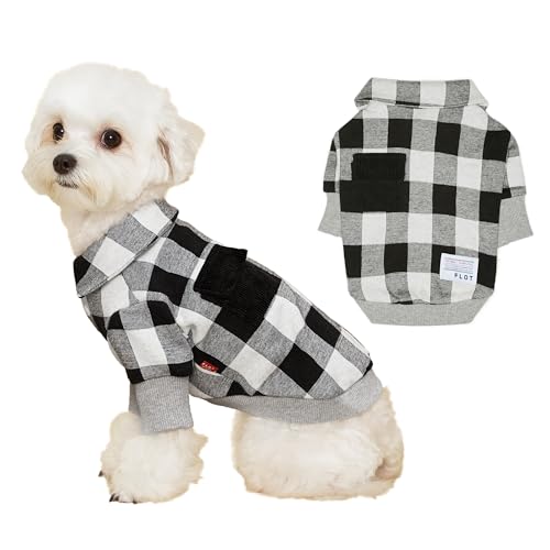 FLOT Designer-Hundepullover, kariert, hochwertige Materialien, maßgeschneiderte Passform, luxuriös, trendiges Design und hergestellt in Korea, Grau, Größe XL von FLOT